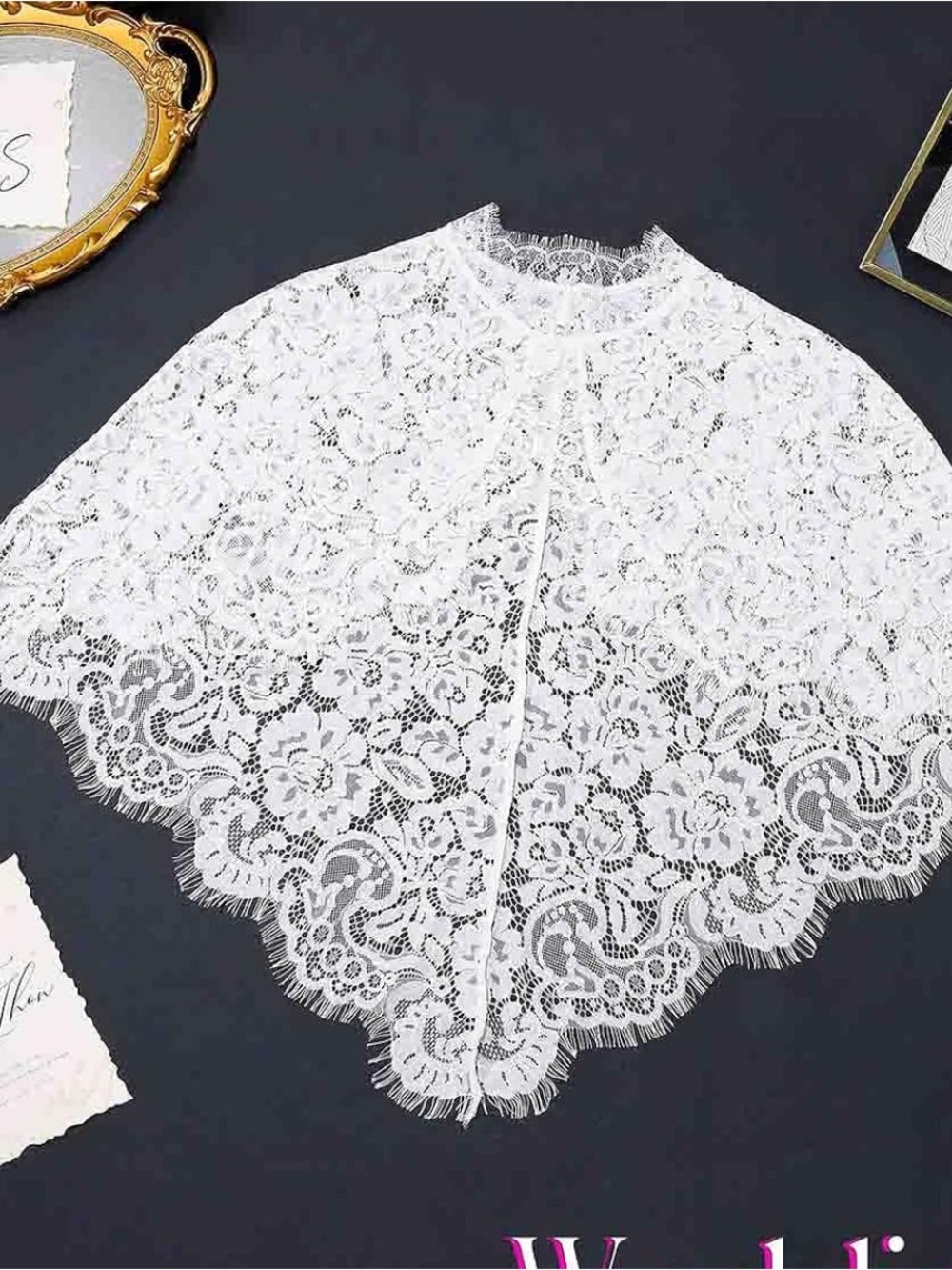 NWT White Lace Bridal Capelet Wedding Cape - Picture 3 of 3